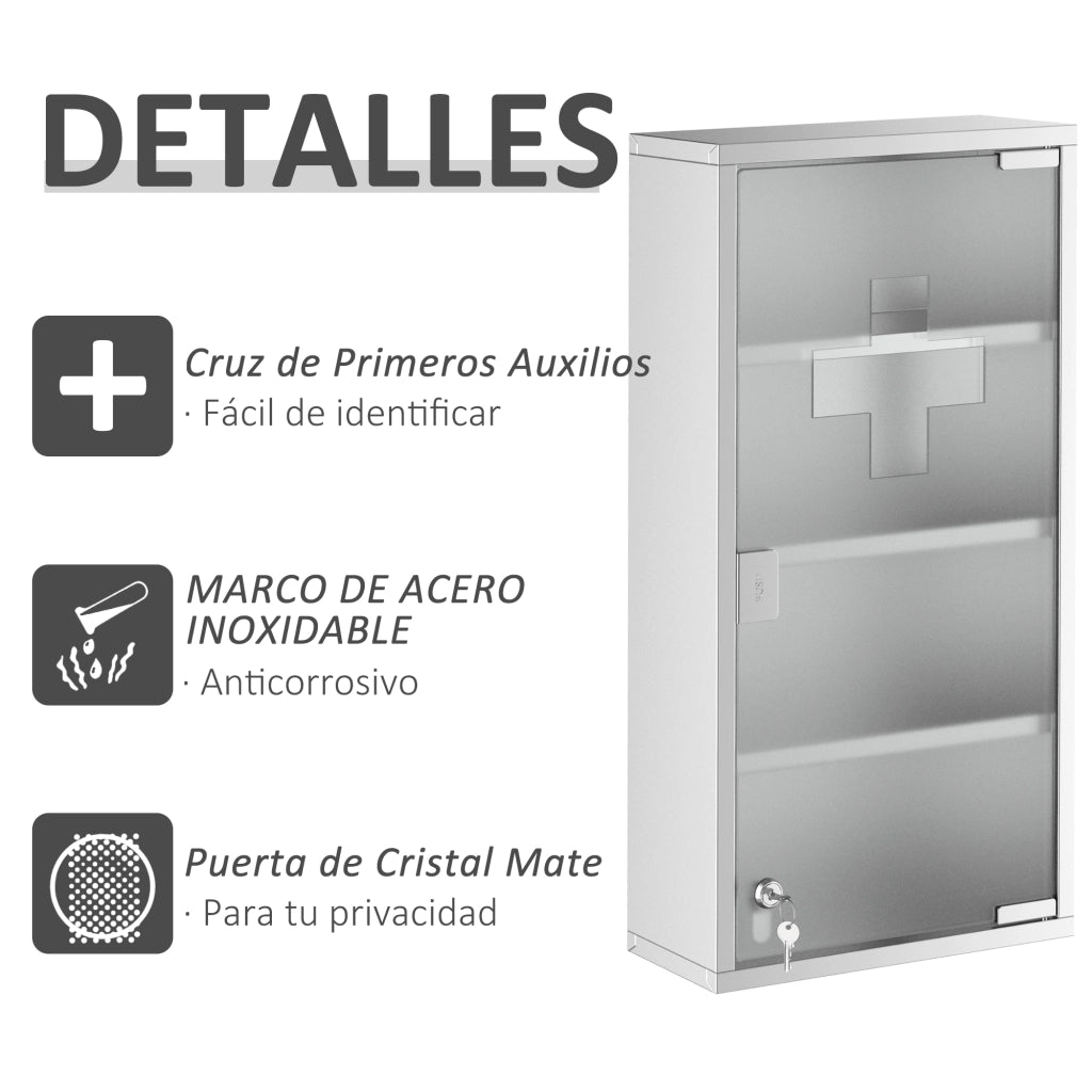 Armadietto Pronto Soccorso ¨C zephmum ¨C Acciaio Inox 4 Ripiani con Serratura