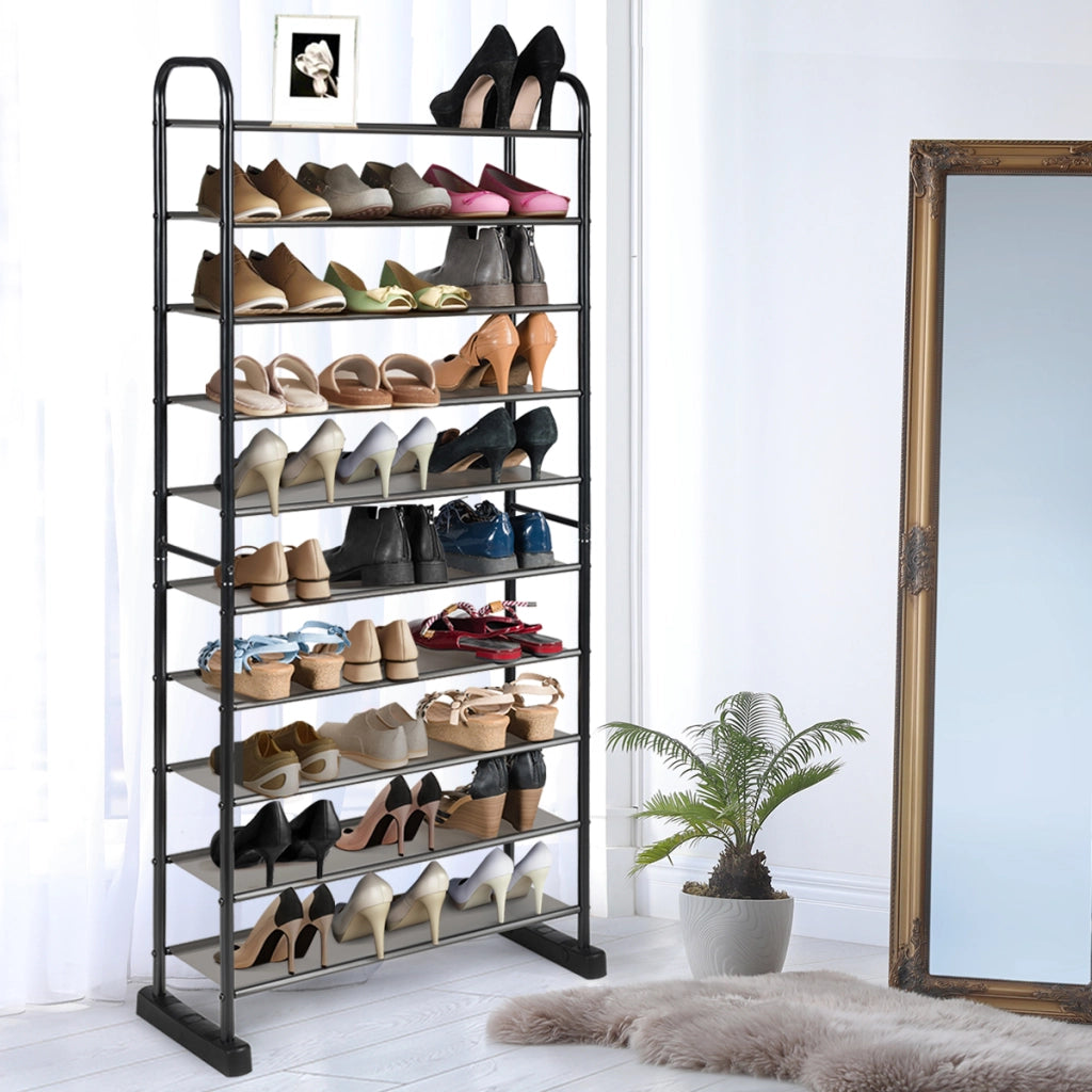 Scarpiera a 10 ripiani rimovibili con struttura in metallo-Organizzatore per scarpe da 50 paia Nero 66x29x152cm