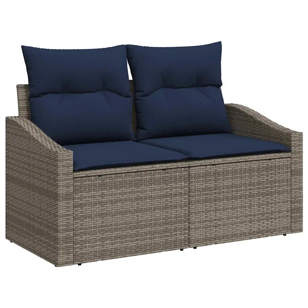 Set Divano da Giardino 7 pcs Grigio e Blu Navy polyrattan 3355434