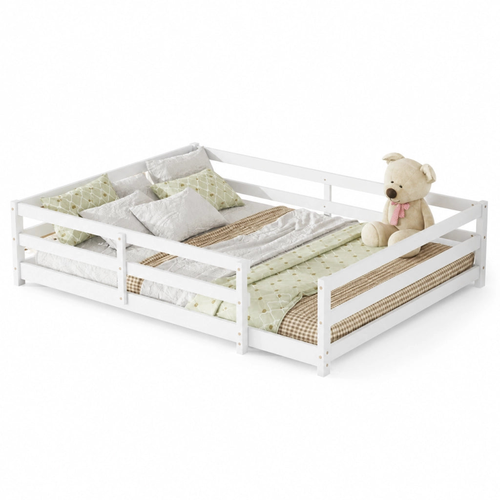 Letto Montessori 140x200 cm con sponde su 4 lati in legno di pino bianco