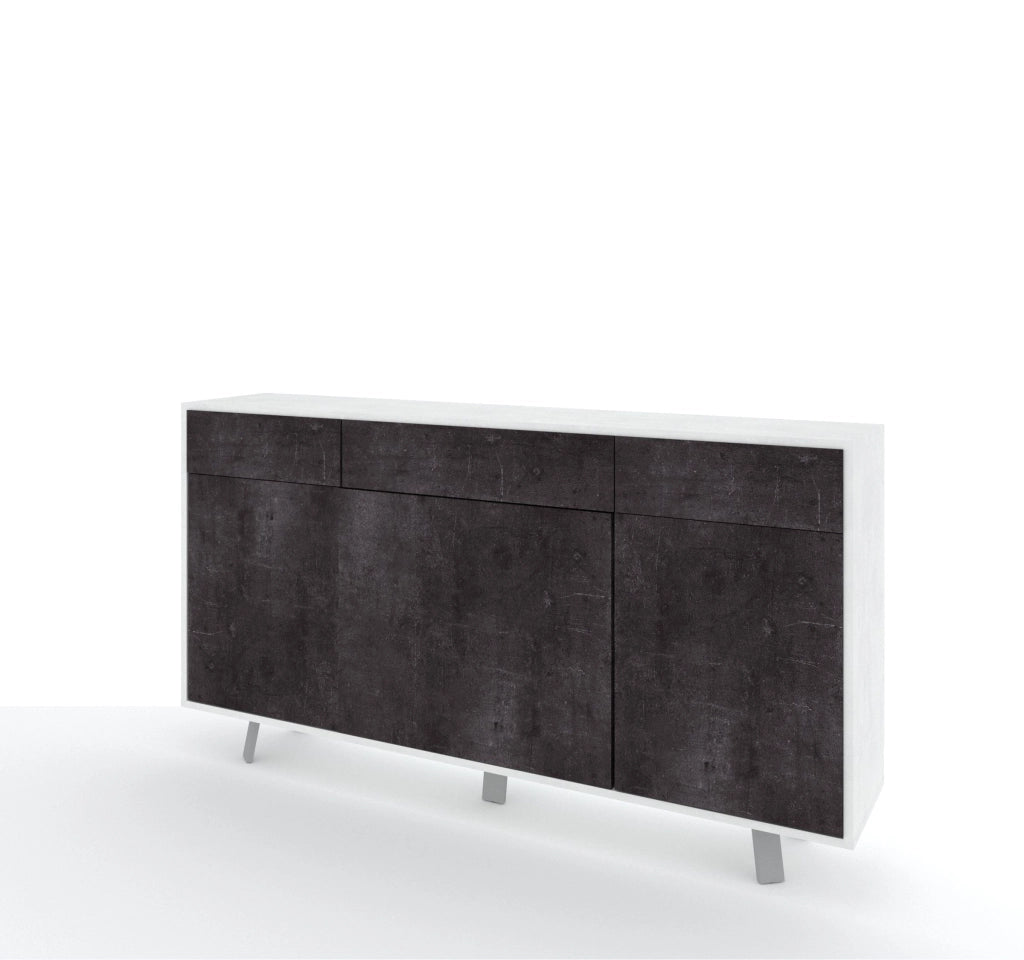 Credenza 3 ante/3 cassetti VELBRUK bianco pietra/nero pietra