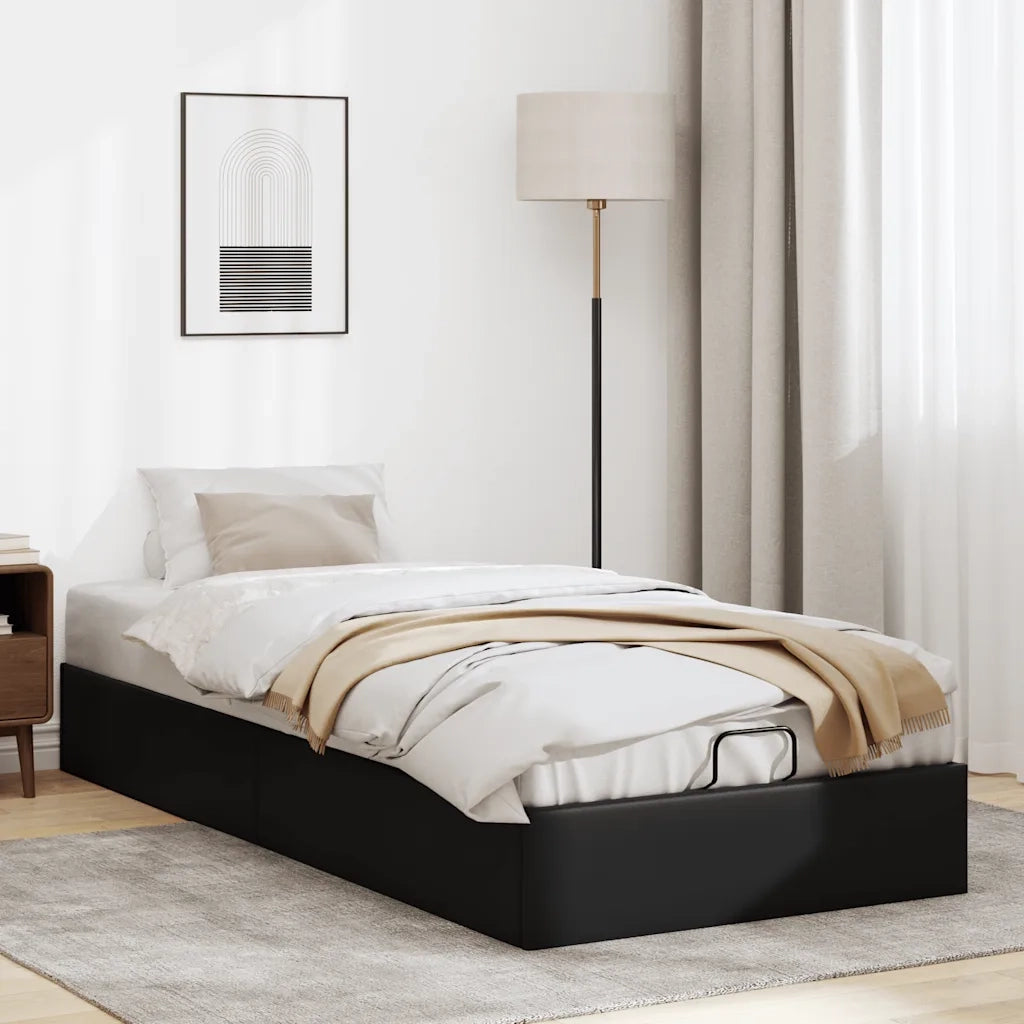 Struttura Letto Pouf senza Materasso Nero 90x200 cm Similpelle