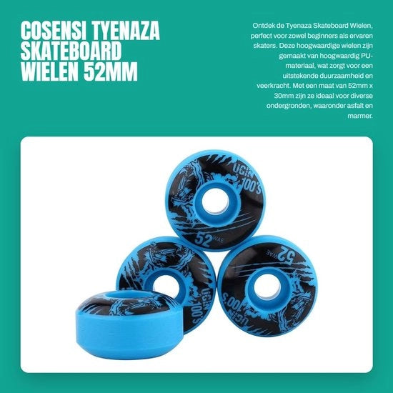 Ruote per skateboard 52mm x 30mm - 4 pezzi - Materiale PU resistente - Adatti per superfici ruvide - Alta resistenza allo sforzo - Ideali per skateboard - Ruote per skateboard