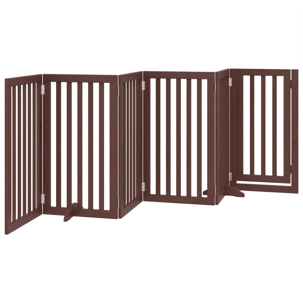 Cancelletto di sicurezza per cani con 6 pannelli in legno di pioppo marrone 02_0023314