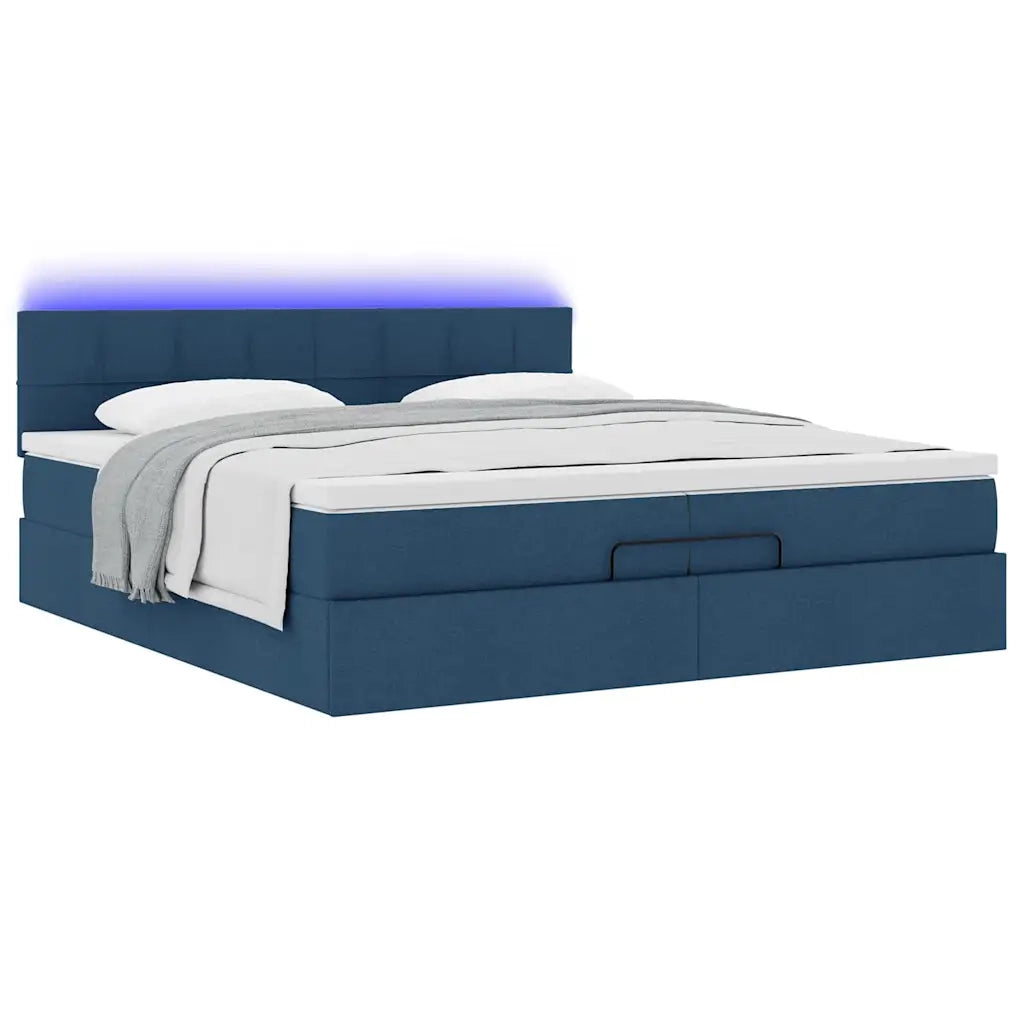 Struttura Letto Pouf con Materassi Blu 200x200 cm in Tessuto 3312339