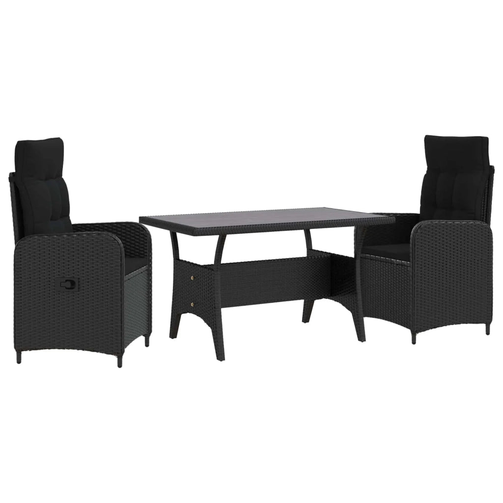 Set da pranzo per esterni 3 pz Nero polyrattan 3422256