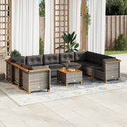 Set Divano da Giardino 10 pz con Cuscini Grigio in Polyrattan