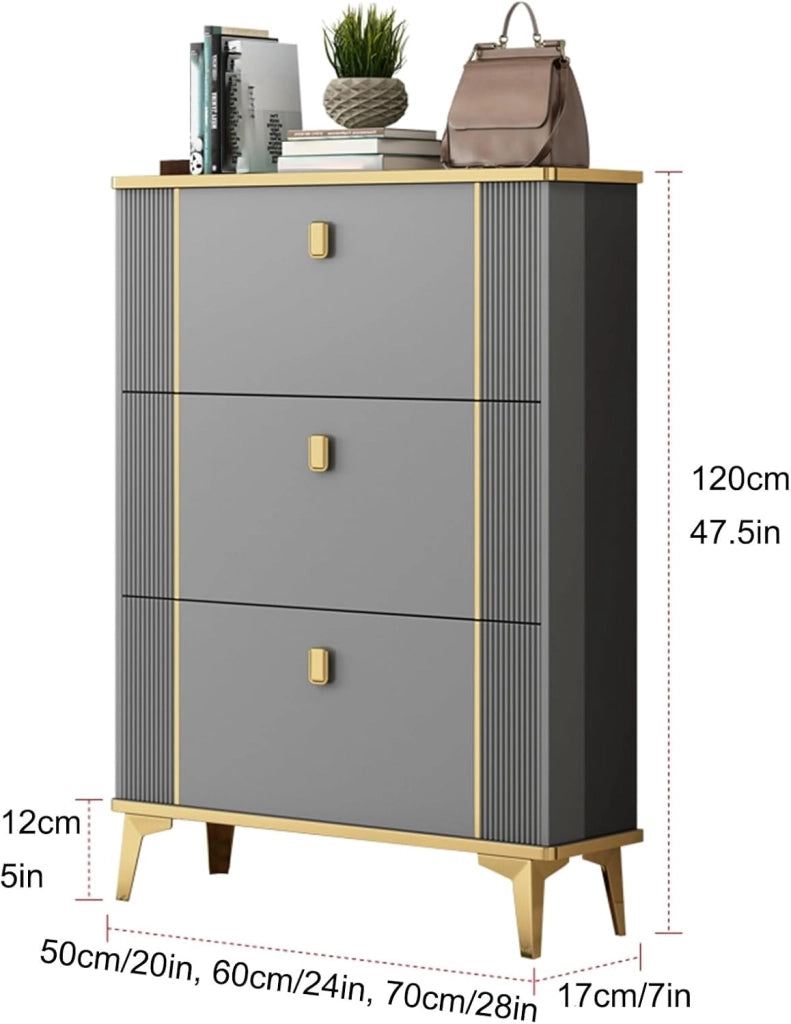 scarpiera Armadietto portascarpe grigio per ingresso | Organizzatore portascarpe autoportante con secchiello ribaltabile con 3 cassetti ribaltabili | Portascarpe stretto per ingresso da 70 cm/28