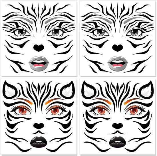 Tatuaggi per bambini 4 x - Disegno zebra - Tatuaggi temporanei - Halloween - Carnevale