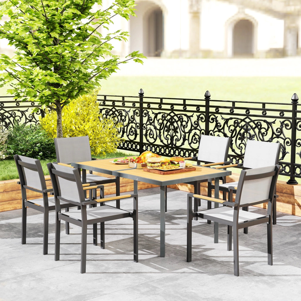 Tavolo da pranzo da giardino per 6 persone ¨C Xylo ¨C Effetto legno naturale acciaio 150x90x72 cm