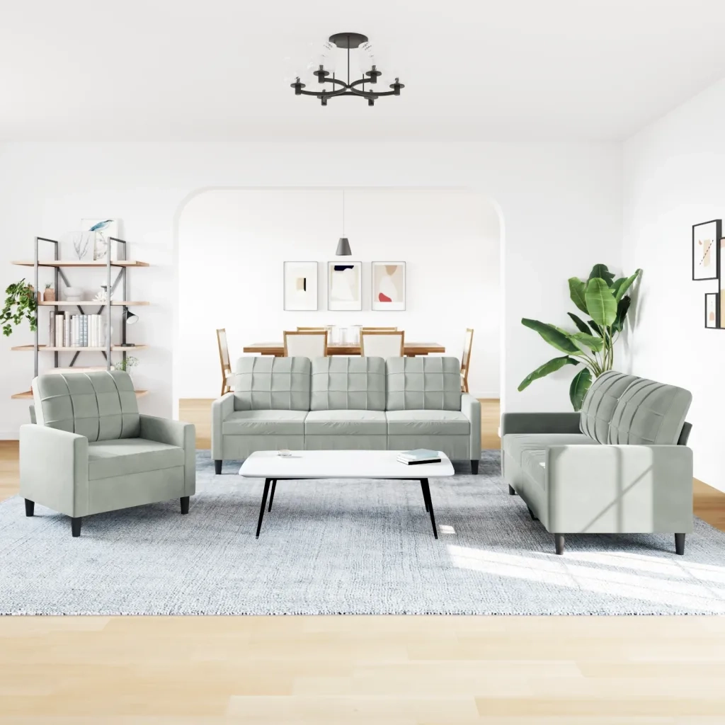 Set di Divani 3 pz con Cuscini Grigio Chiaro in Velluto 3278351