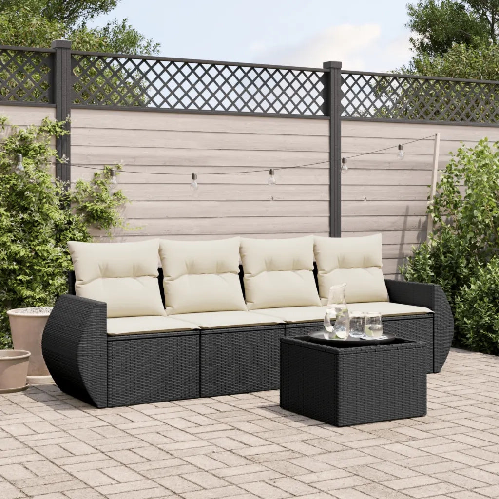 Set Divani da Giardino 5 pz | Set Salotto da Giardino con Cuscini in Polyrattan Nero