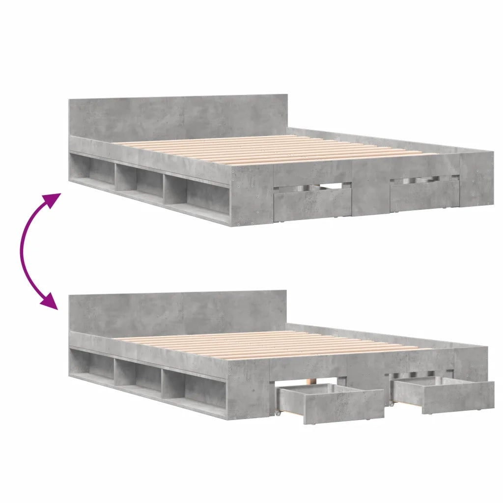 Giroletto Cassetti-Struttura Letto con contenitore Grigio Cemento 140x190 cm Legno Multistrato 463457