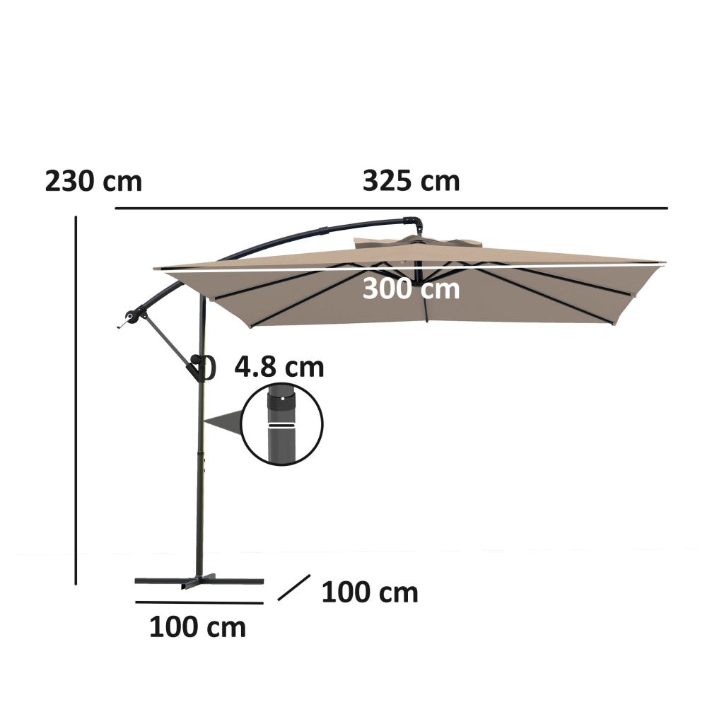 Ombrellone da Giardino 3x3 m con Base a Croce ¨C zephmum ¨C Metallo e Poliestere Color Cachi
