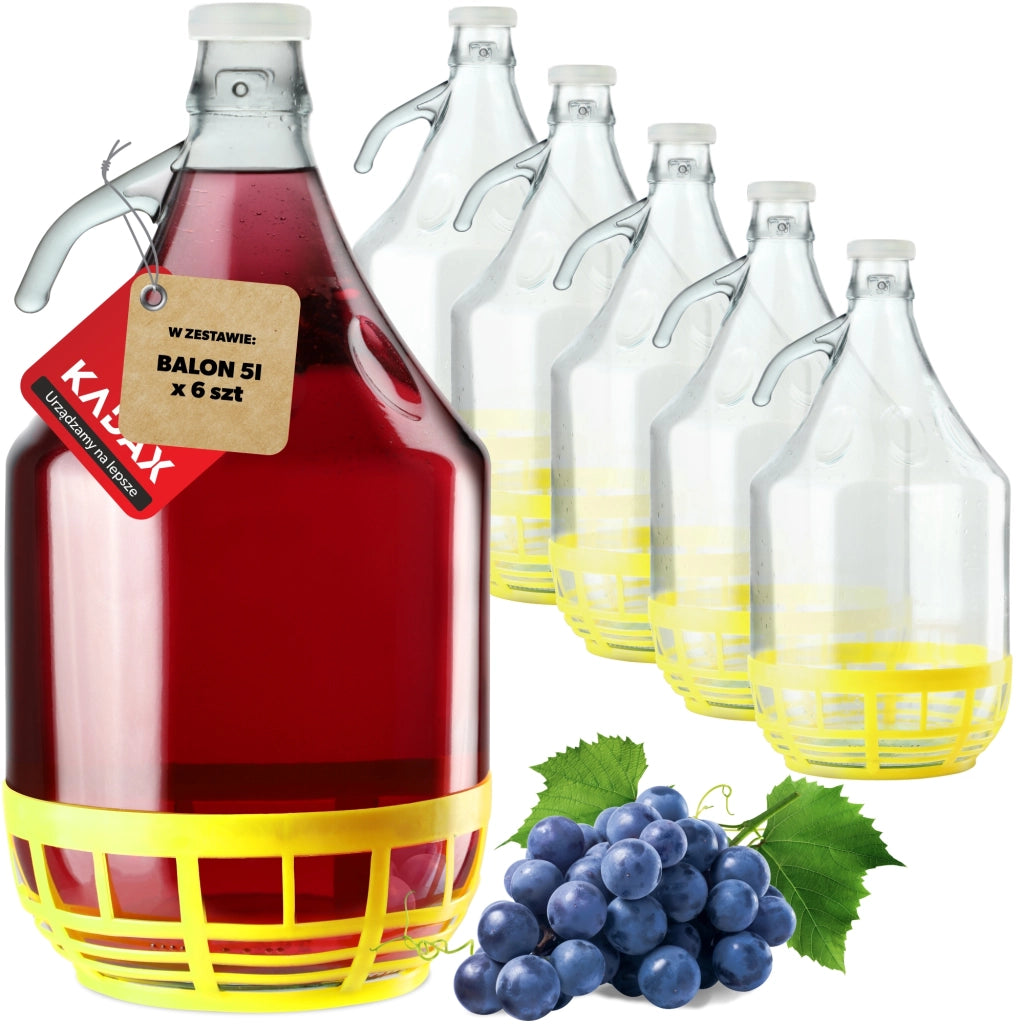 Bottiglia di vino KADAX 5L Palloncino Signora in un Cestino Bottiglia di vino + Tappo 6 pezzi
