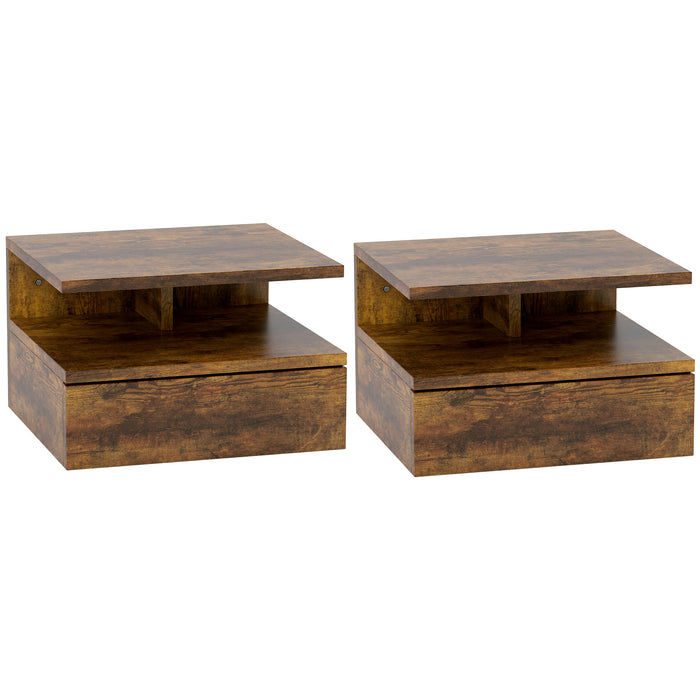 Set 2 Comodini Sospesi per Camera da Letto 35x32x22,5 cm con Cassetto in Legno Marrone