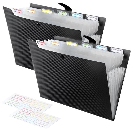 Map A4 fuorirotolo con 7 sezioni, documenti 2 in 1, map A4 in plastica con design di chiusura robusto, progettato per prevenire la dispersione, anello con chiusura a nodo, indice per mappe, colore nero