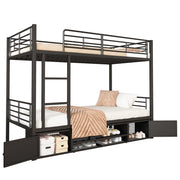 Letto a Castello 90x200 cm; Letto Singolo - Con Scarpiera; Scaletta; Sponda; in Metallo Nero