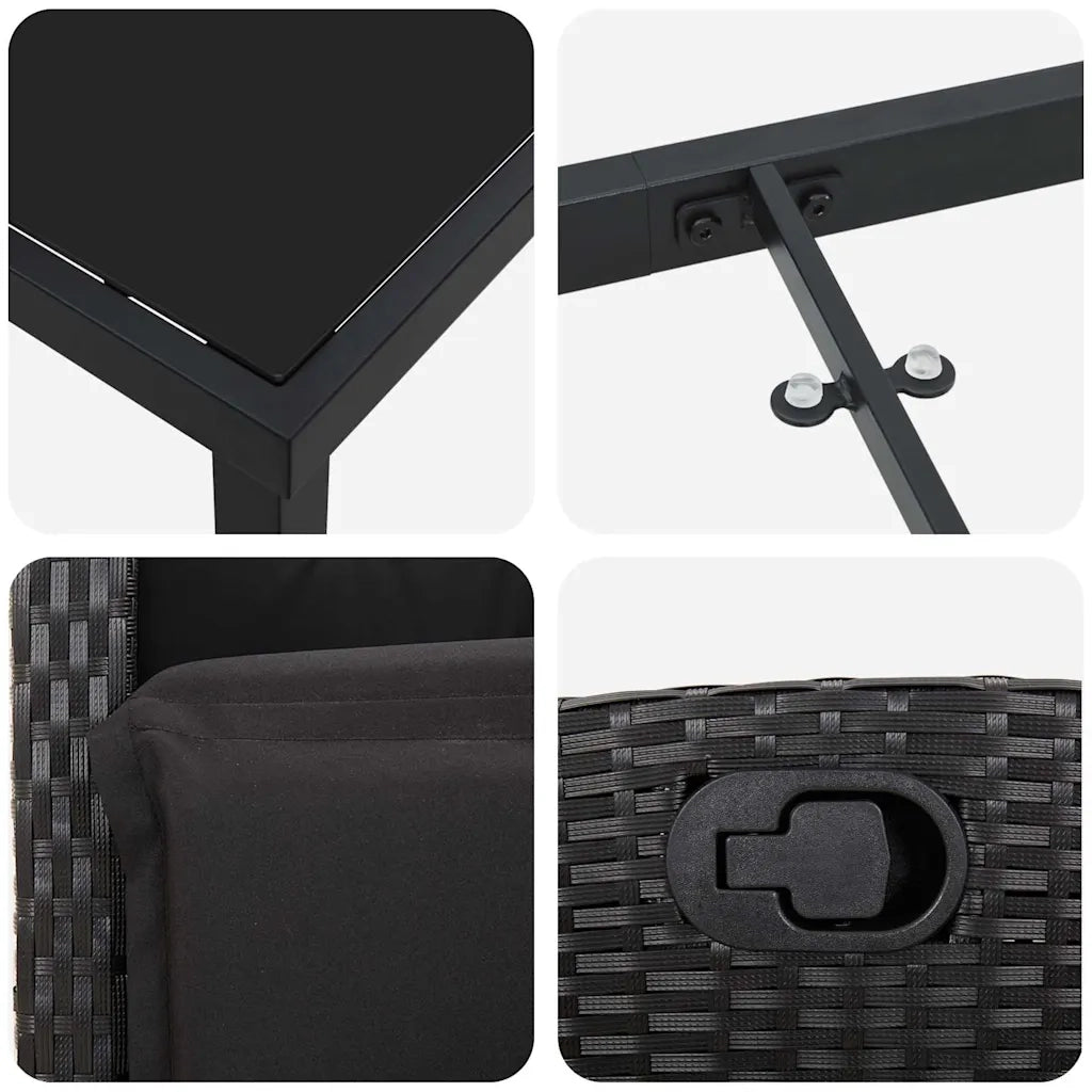 Set da Pranzo per Giardino con cuscino 3 pcs Nero polyrattan 3380421