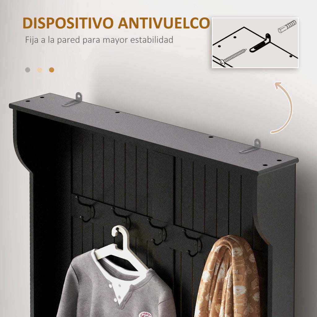 Appendiabiti con Panca Portascarpe e 5 Ganci ¨C Xylo ¨C Nero Moderno 96x34x179,7 cm