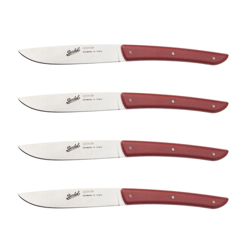Berkel KCO4SW11SMRBL Set di 4 Coltelli da Bistecca Acciaio Inox 11 cm Manico Ergonomico Rosso