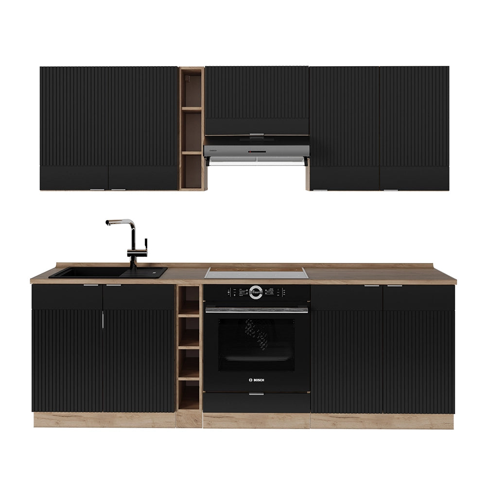Cucina componibile Fame-Line Nero rigato/Rovere dorato 235 cm, PL Rovere Vicco