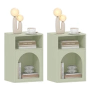 Set di 2 comodini, tavolo da notte con scomparti aperti, design arrotondato, 40 x 30 x 60 cm, verde chiaro