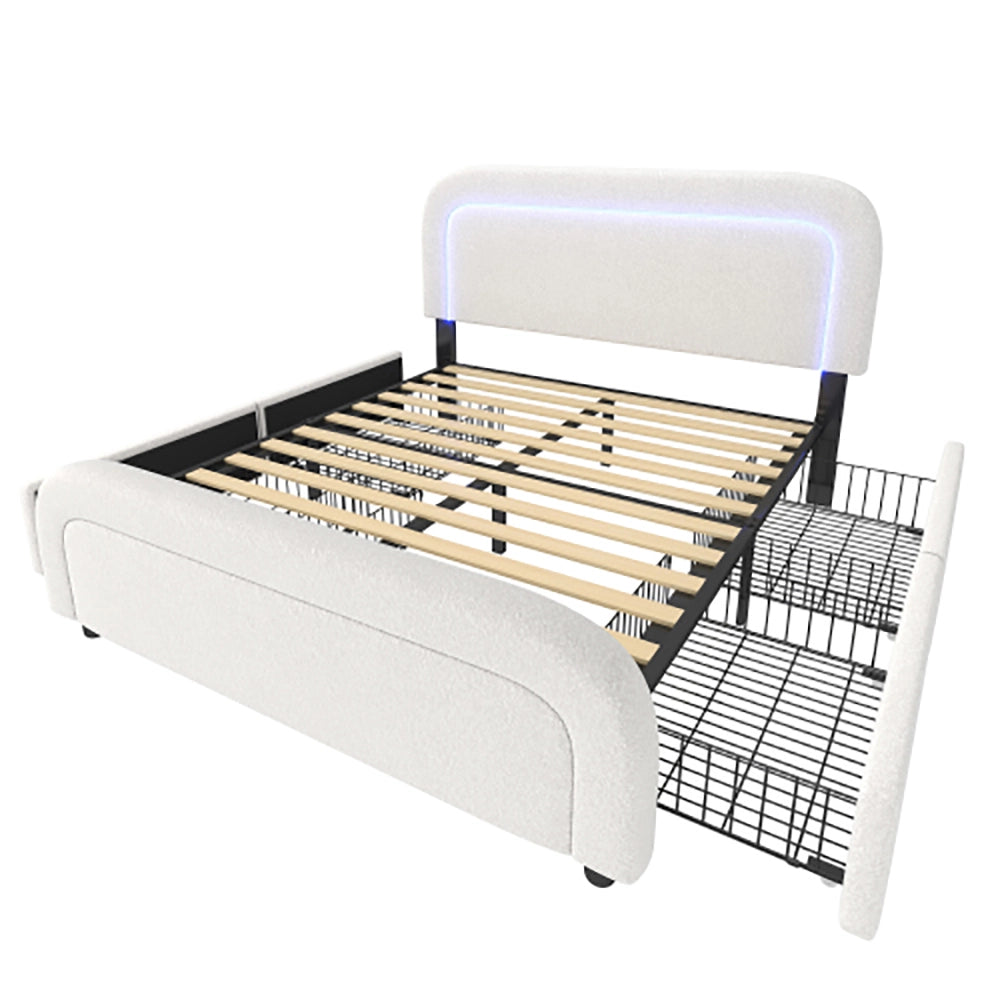 Letto matrimoniale con 4 cassetti - Xylo - 140x200 cm - Bianco - USB Type-C LED testiera regolabile