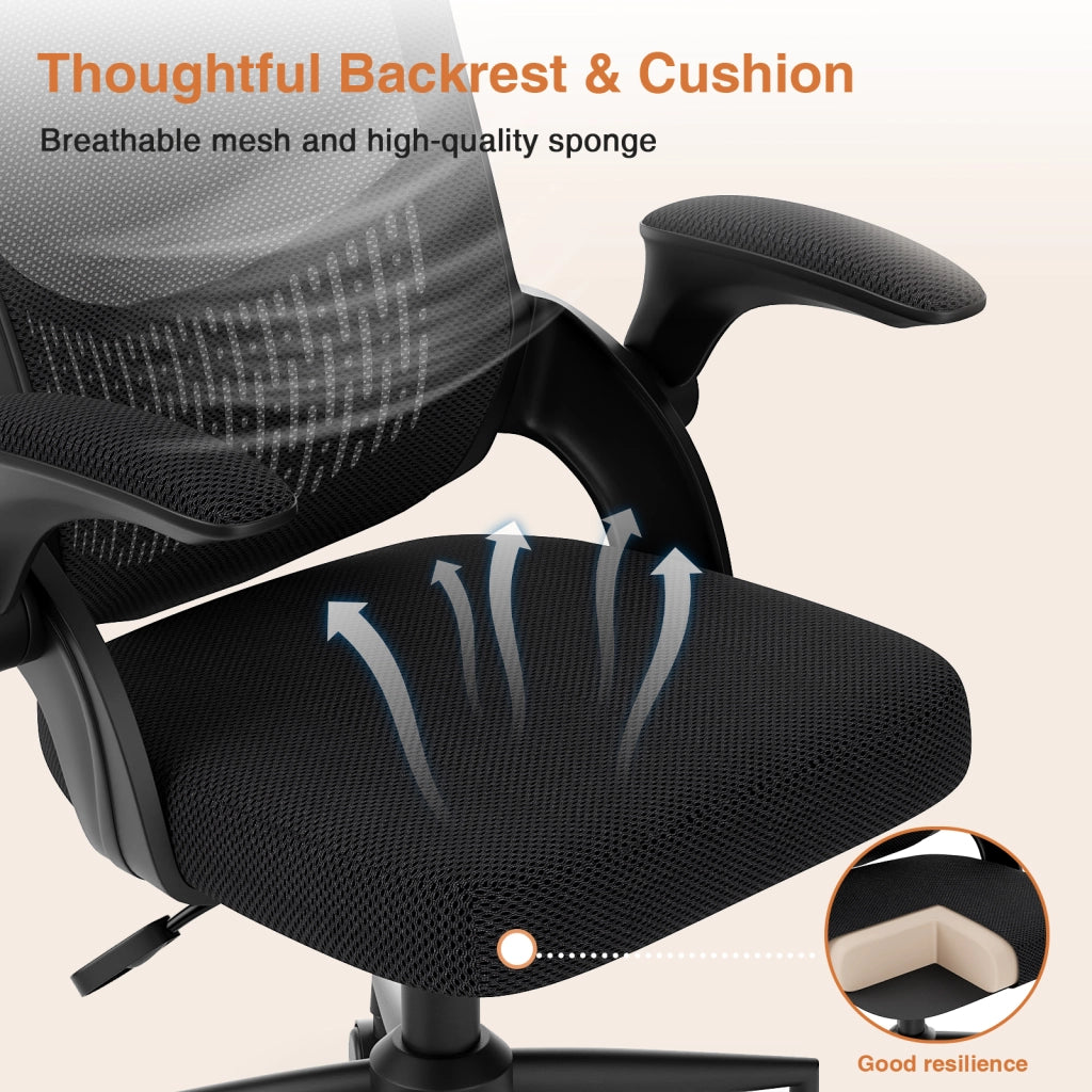 Sedia da ufficio con braccioli -  Sedia da ufficio ergonomica - Su ruote - Sedia girevole regolabile in altezza - Nero
