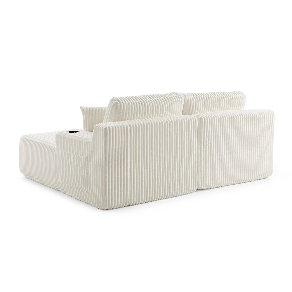 Divano letto 2 posti - Zephmum - Tessuto spazzolato morbido, tasca laterale, porta bevande, cuscini incluso, beige