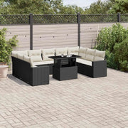Set Divani da Giardino 10pz con Cuscini in Polyrattan Nero
