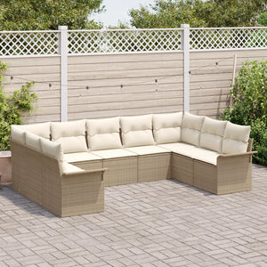 Set di divani da giardino  a 9 pezzi con cuscini Beige Polyrattan