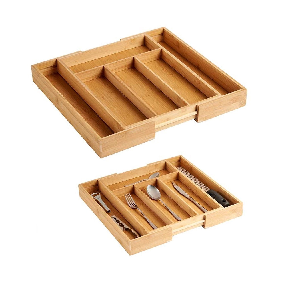 Porta Posate in Legno Bambù Espandibile Regolabile 6spazi Allungabile fino a 41cm