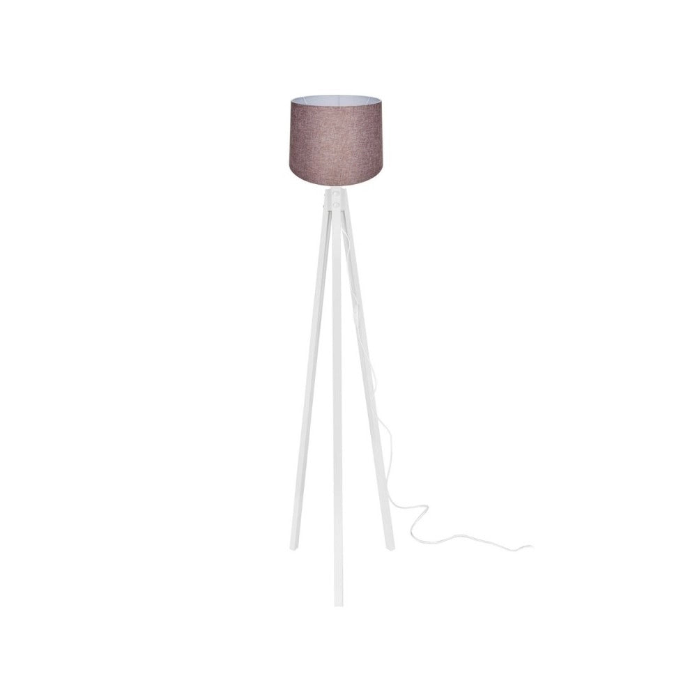 Lampada da terra treppiede legno bianco e paralume rosa RODIBI3012
