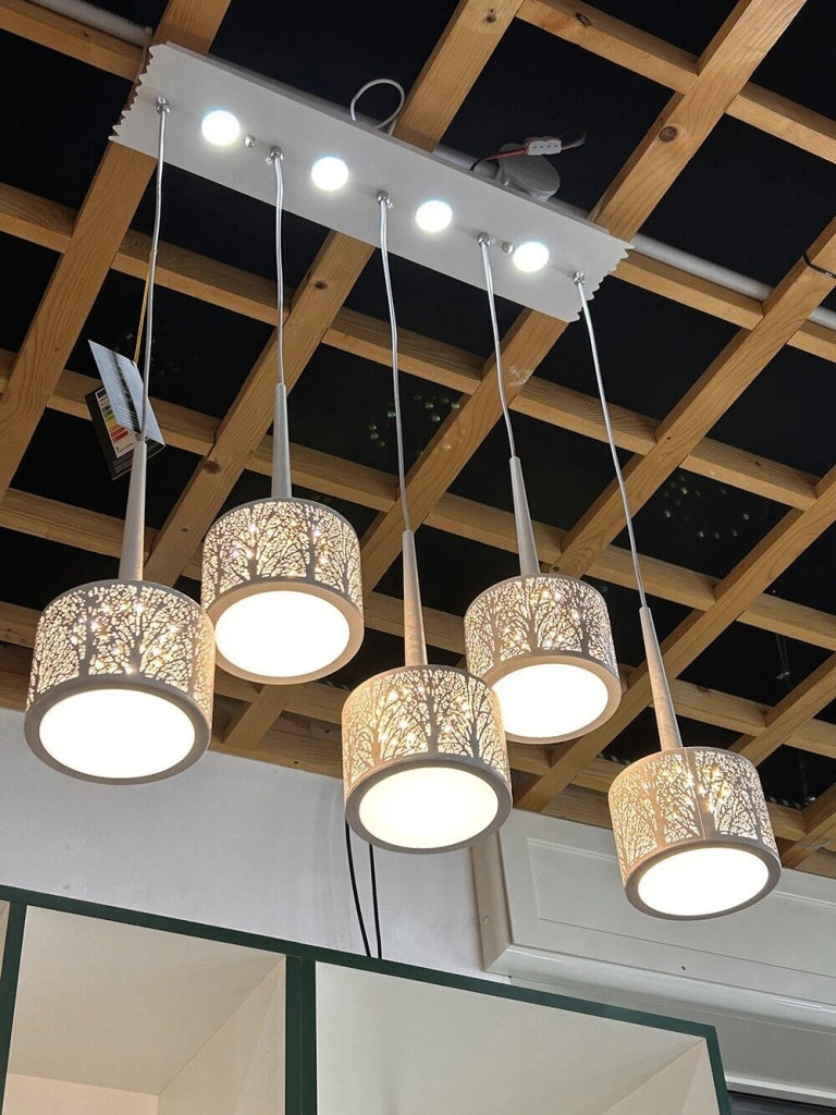 Lampadario a sospensione led plafoniera in metallo bianco con 3 modalita accensioni di luce bianca