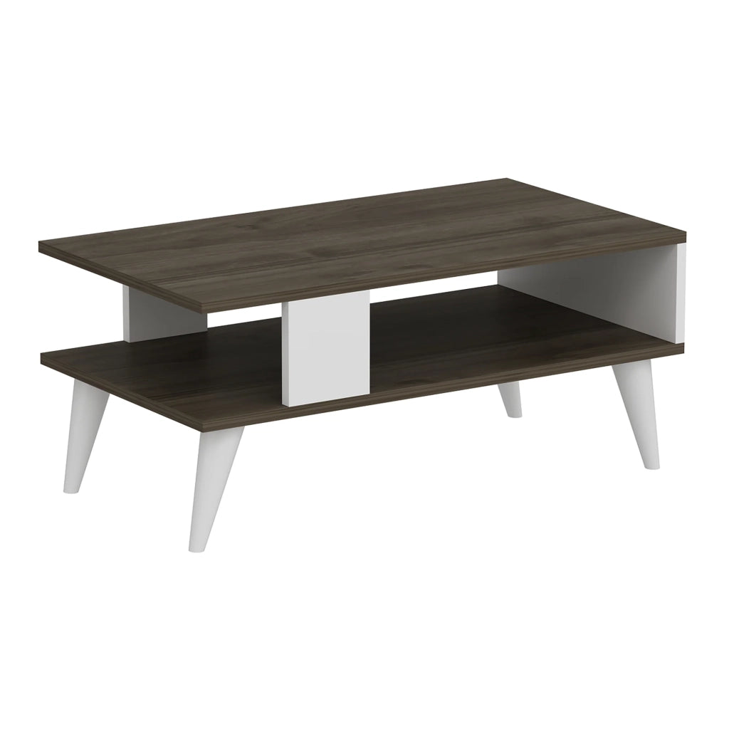 Tavolino con vano contenitore 40 x 90 x 45 cm effetto noce/bianco 03_0008464