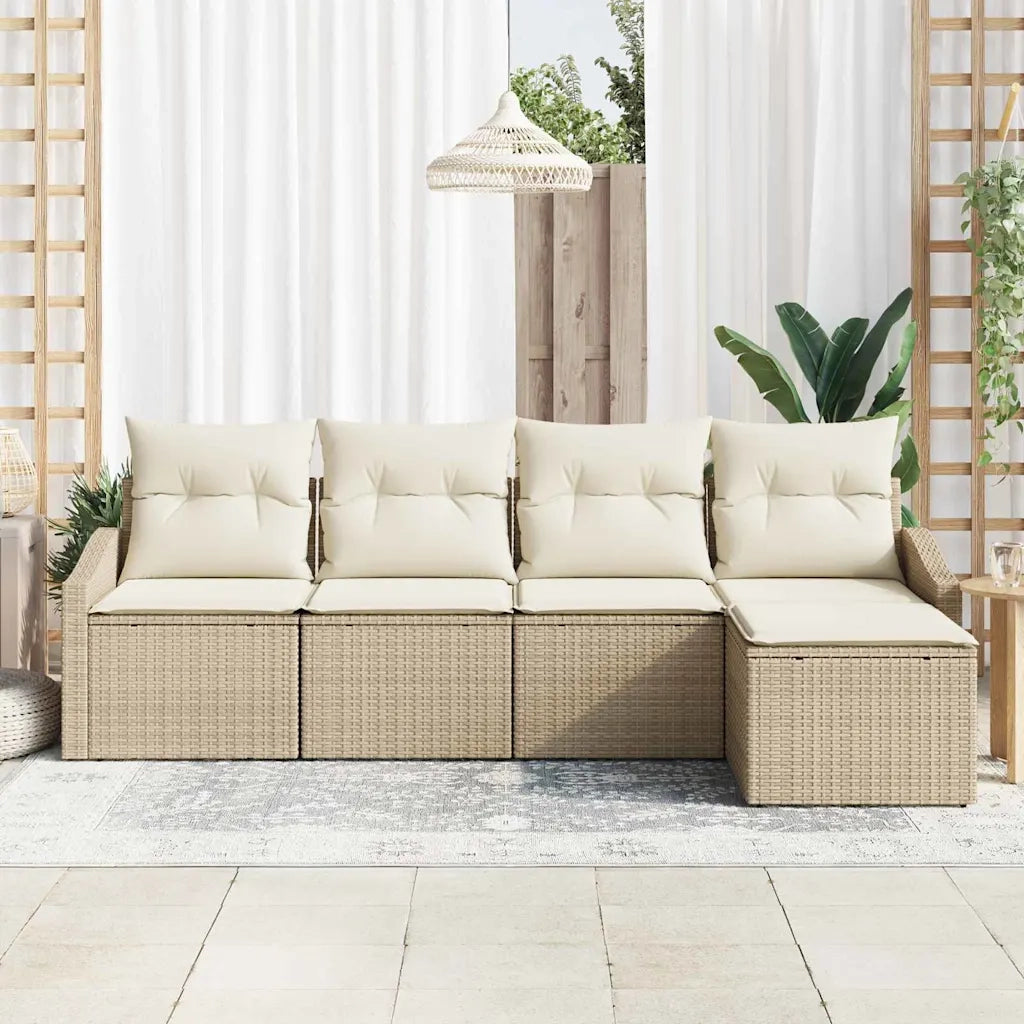 Set di divani con cuscino 5 pcs Beige polyrattan