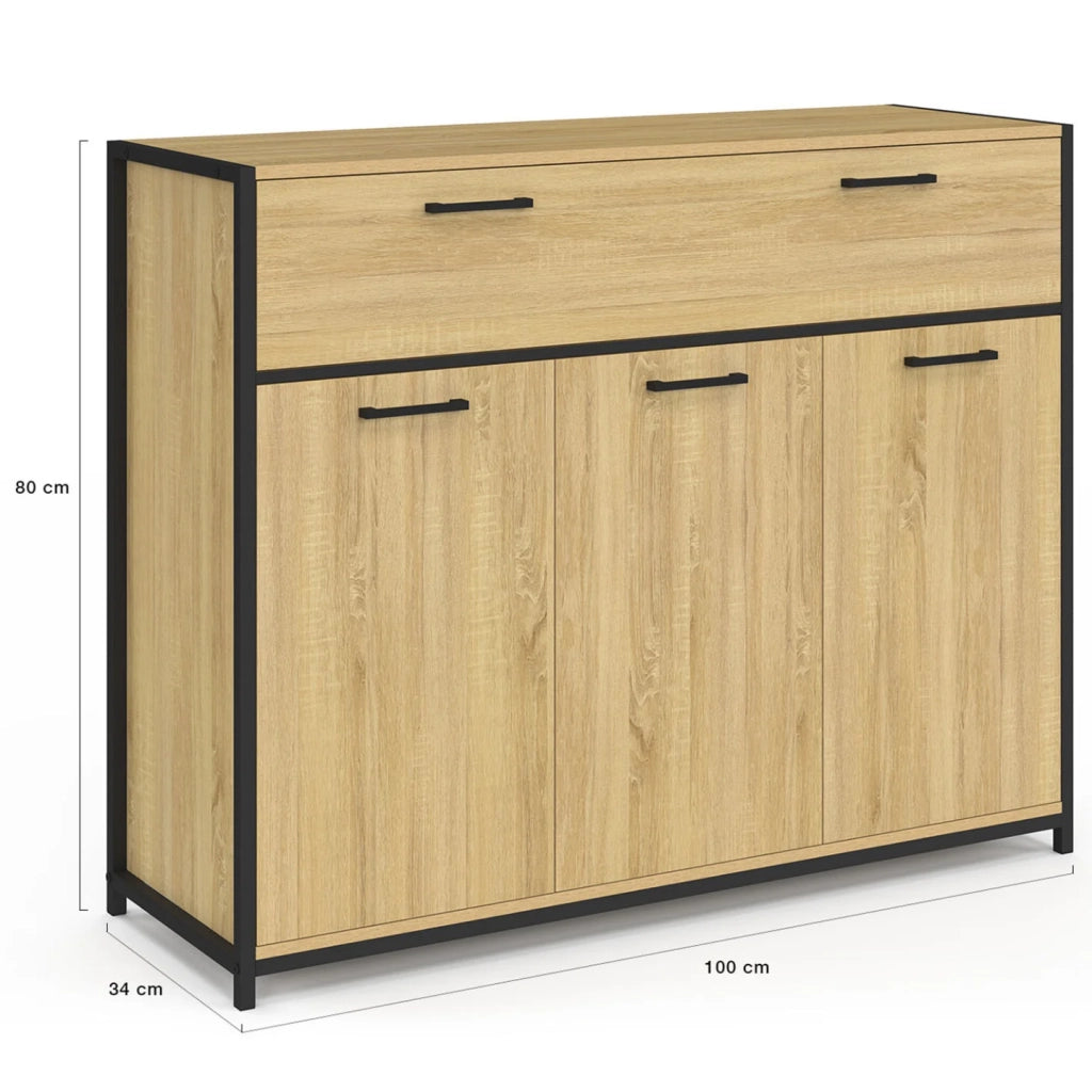 IDMarket - DETROIT Credenza da 100 cm con 3 ante e 1 cassetto, design industriale