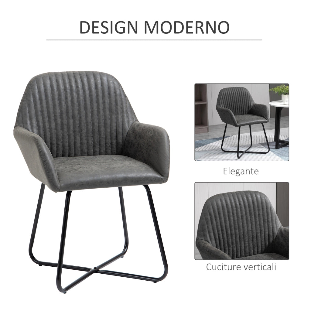 Easycomfort Set 2 Sedie Moderne per Sala da Pranzo, Cucina o Soggiorno, Sedie Imbottite in Similpelle Grigia 60x56.5x85cm