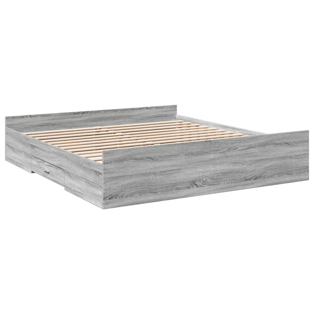 Letto matrimoniale | Letto per adulti | Giroletto Cassetti Grigio Sonoma 200x200 cm Legno Multistrato