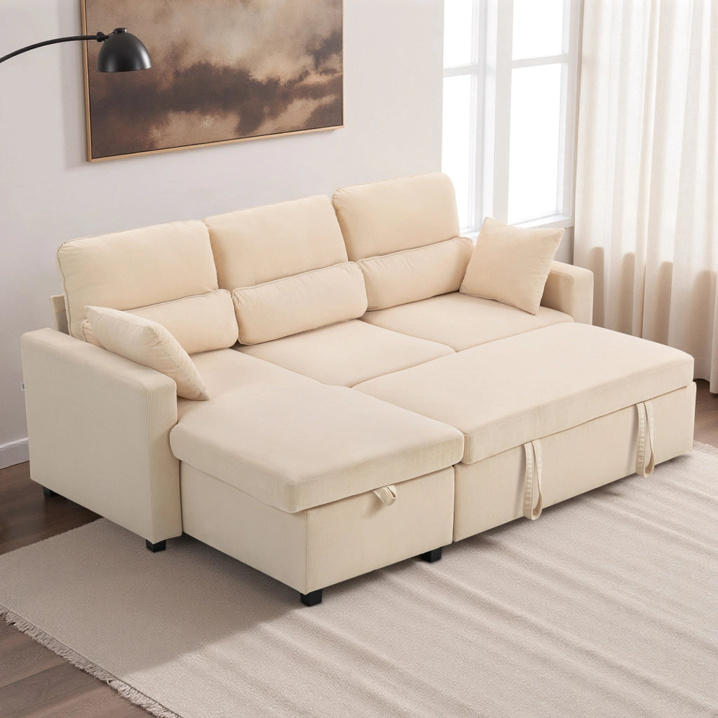 Divano letto angolare con contenitore e cuscini ¨C zephmum ¨C beige