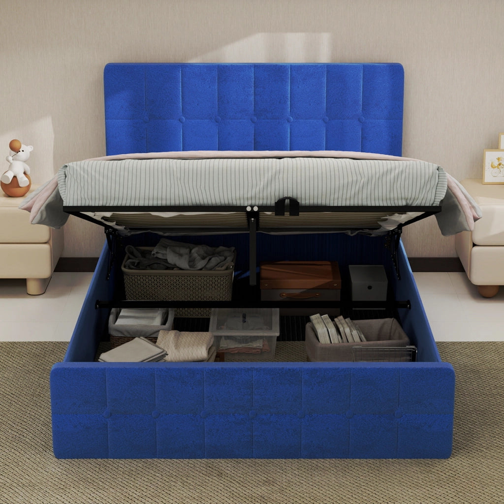 letto imbottito in velluto blu 140 x 200 cm