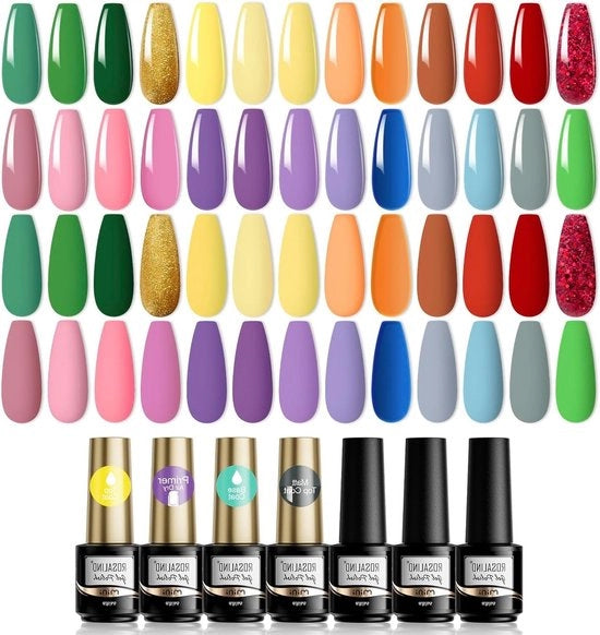 Set di Vernice a Guscio UV a 26 Colori - Rosso Rosa Verde Giallo Blu Glitter Oro - 7ml - Con Base Liscia, Primer, Top Coat e Finitura Matta - Utilizzare con Lampada UV - Manicure Artigianale 30pz