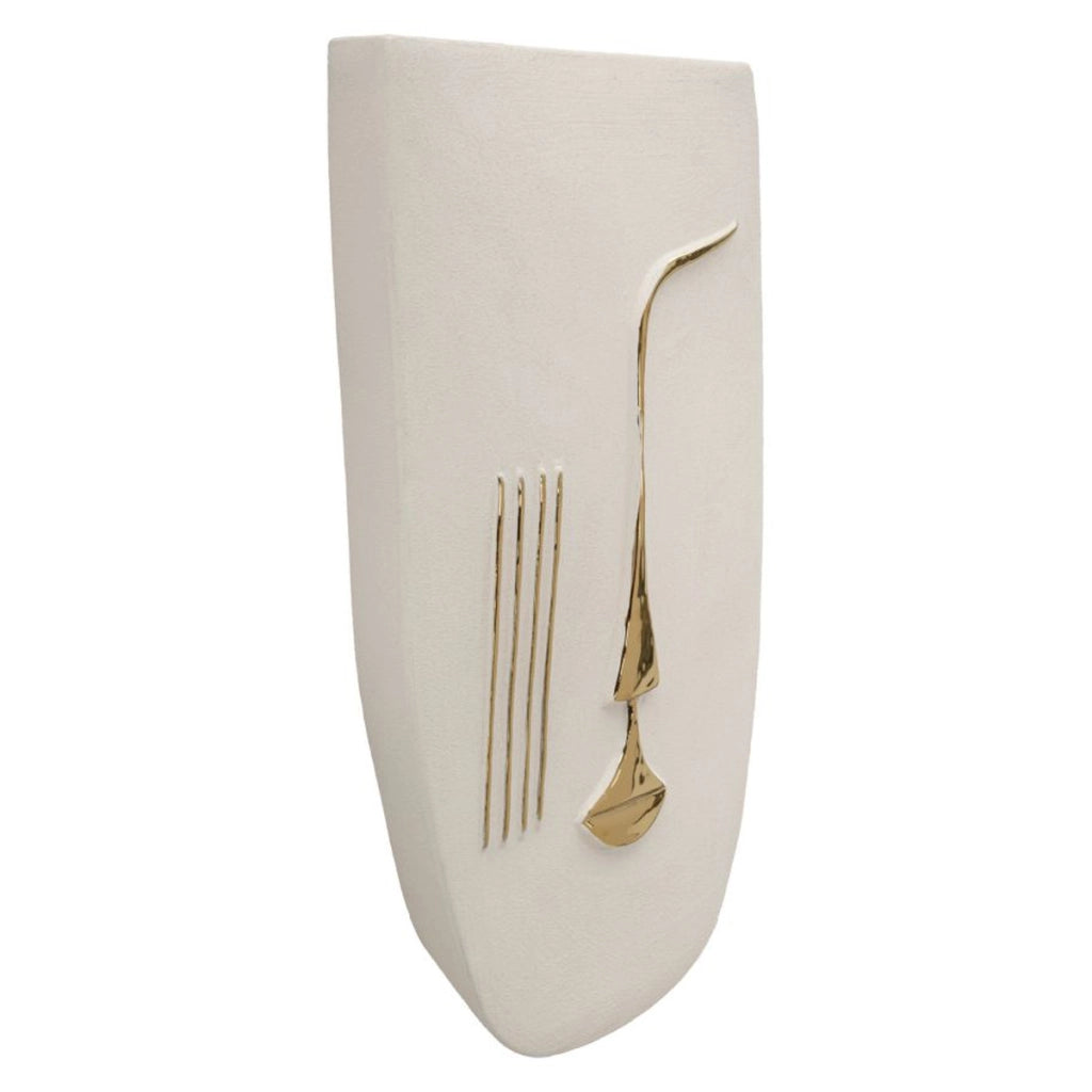 Decorazione da parete Mumbasa in ceramica bianca e oro lucido