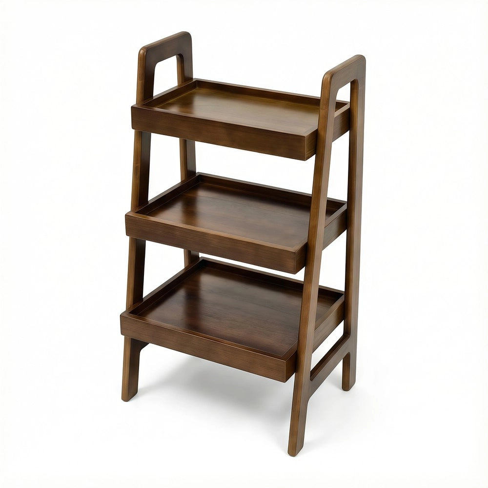 Libreria a scaletta ¨C Minimal ¨C legno massello, noce, 3 ripiani