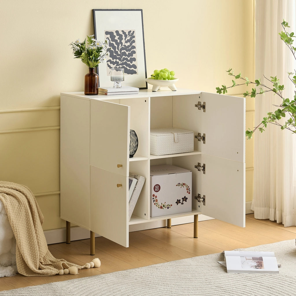 Credenza e madia bianca con maniglie in lega di zinco e gambe in acciaio, per soggiorno e ingresso, 80 × 36 × 90 cm