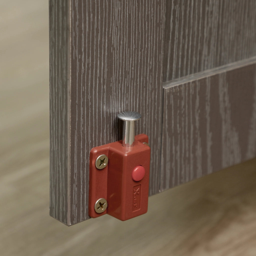 Cuccia per cani da interno in legno grigio con porta magnetica e finestra, 116x60x87 cm
