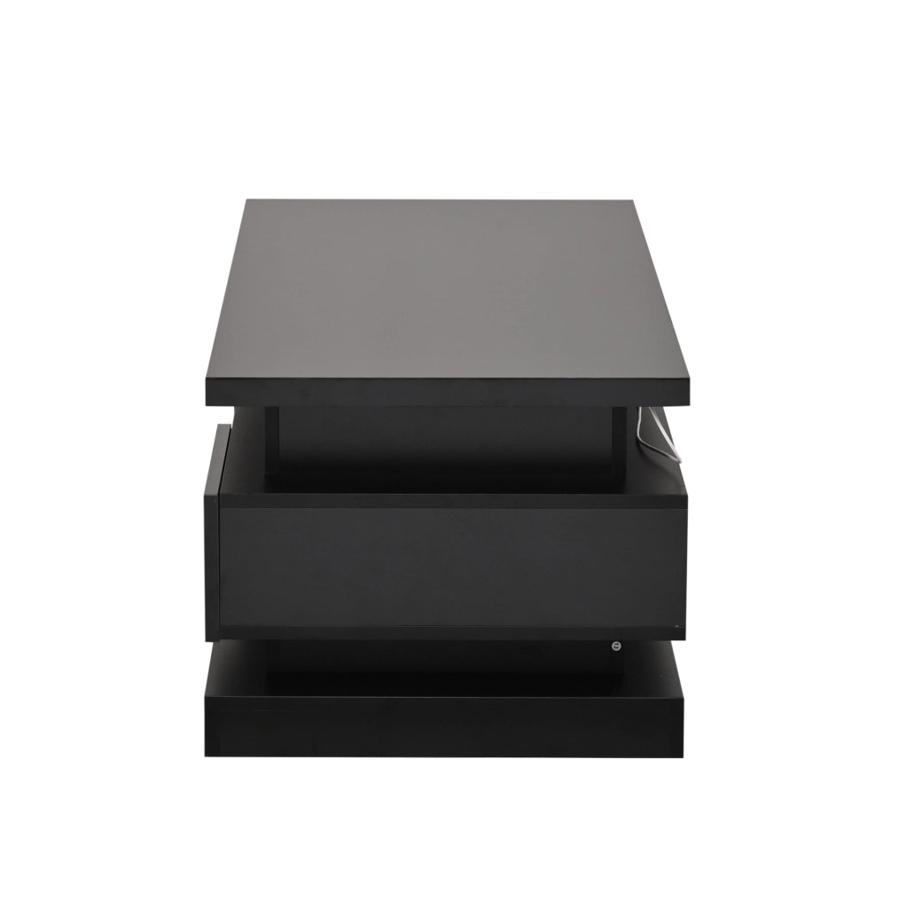 Tavolino da salotto sollevabile 100 x 50 x 40 cm in truciolare nero lucido con LED e 2 cassetti