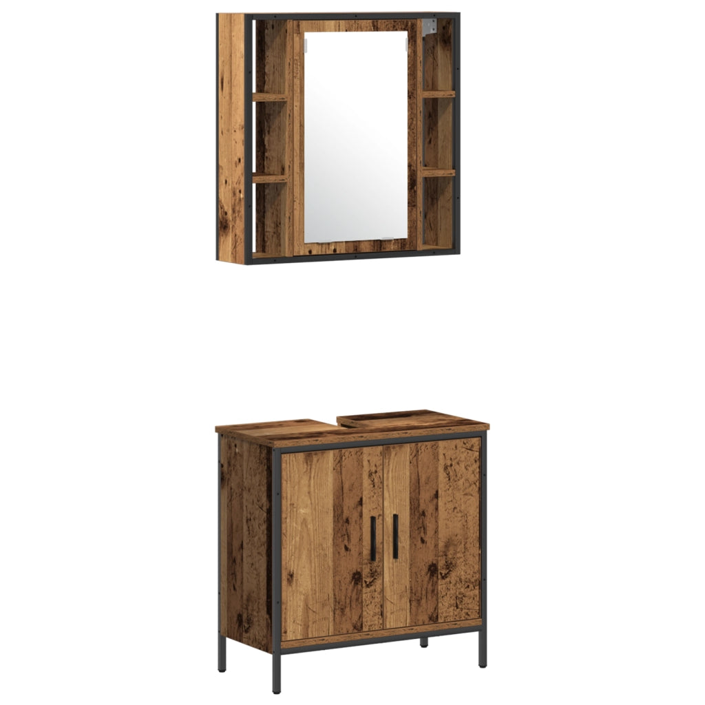 Set di Mobili per Bagno a 3 Pezzi in Legno Vecchio Ingegnerizzato