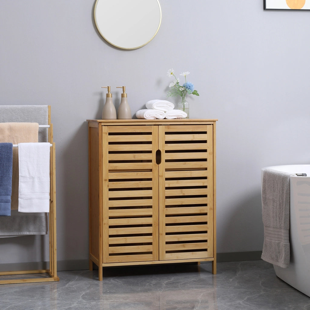 Armadietto Bagno in Bamb¨´ con Ante a Doghe ¨C zephmum ¨C Naturale 68x32x86 cm